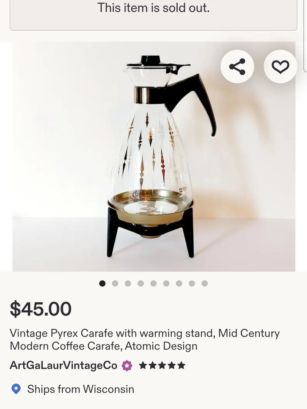 Vintage MCM Gold-Accent Glass Coffee Karafe With Stand